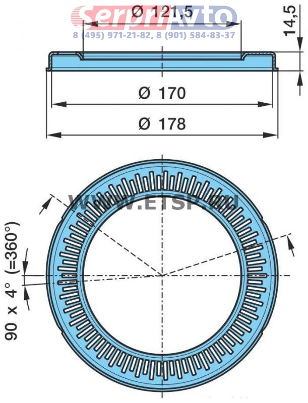 Кольцо (ротор) АБС BPW ECO PLUS3 / 121,5/170 x 14,5 (90 Z)
